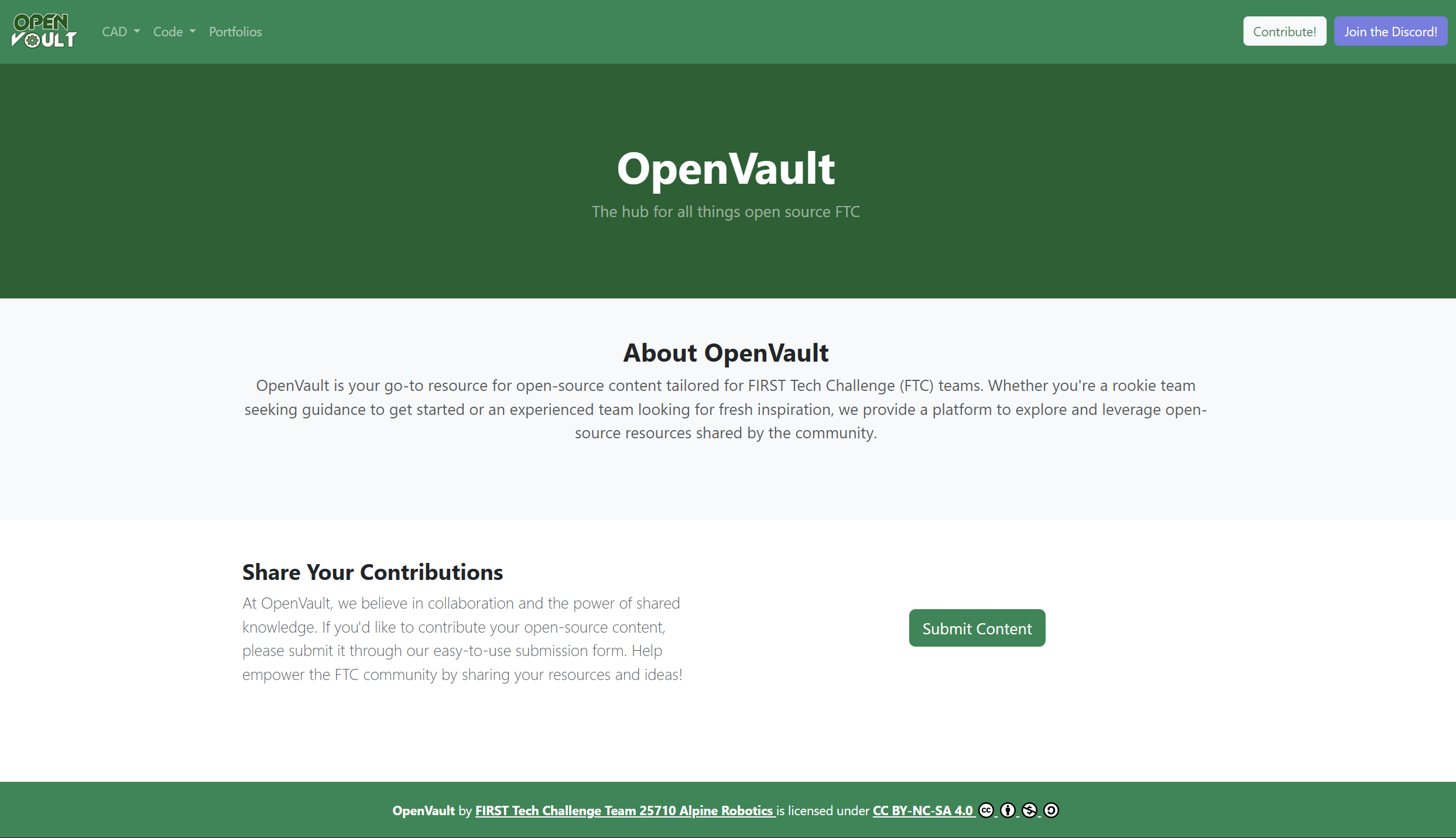 Screenshot preview of the OpenVault homepage